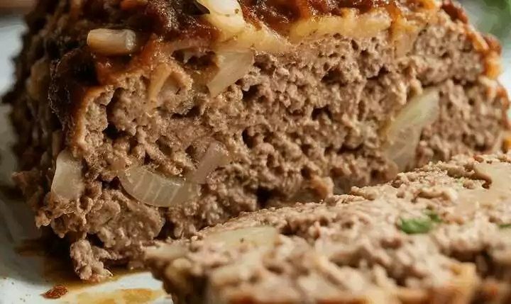 Zwiebel-Hackbraten mit Thymian und Glasur aus passierten Tomaten
