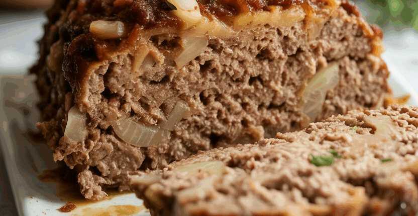 Zwiebel-Hackbraten mit Thymian und Glasur aus passierten Tomaten