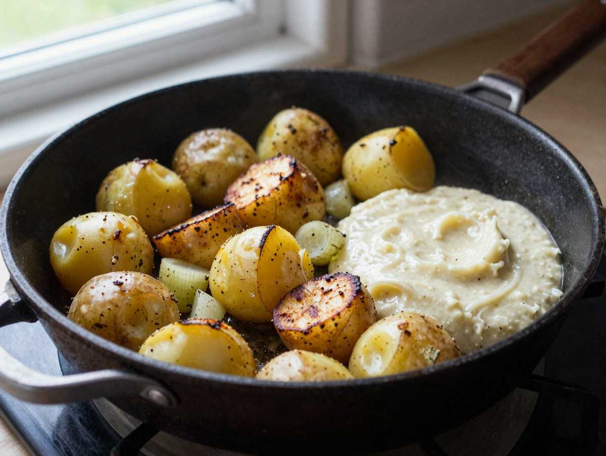 Zwiebelkartoffeln aus der Pfanne, der Geheimtipp aus Omas Rezeptbuch – während der Zubereitung