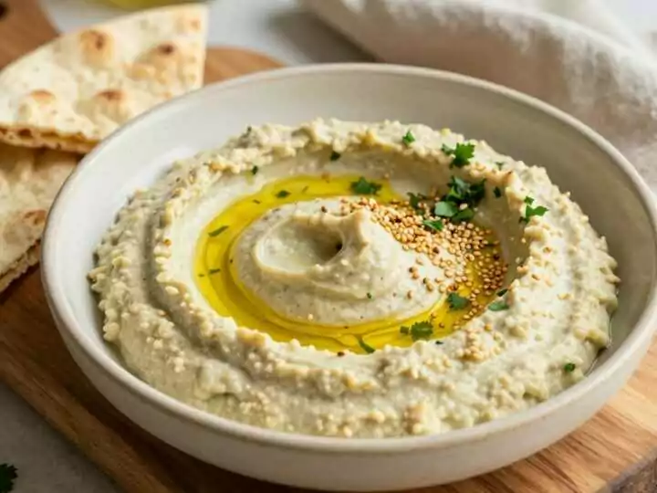 Aubergine-Dip mit Sesam: 400 g, geröstet und cremig püriert!