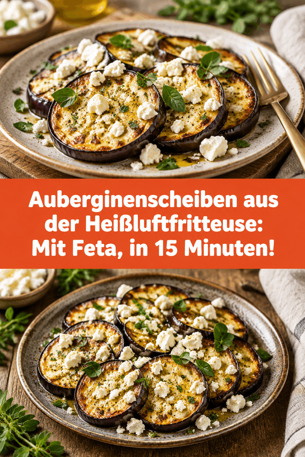 Auberginenscheiben aus der Heißluftfritteuse: Mit Feta, in 15 Minuten!