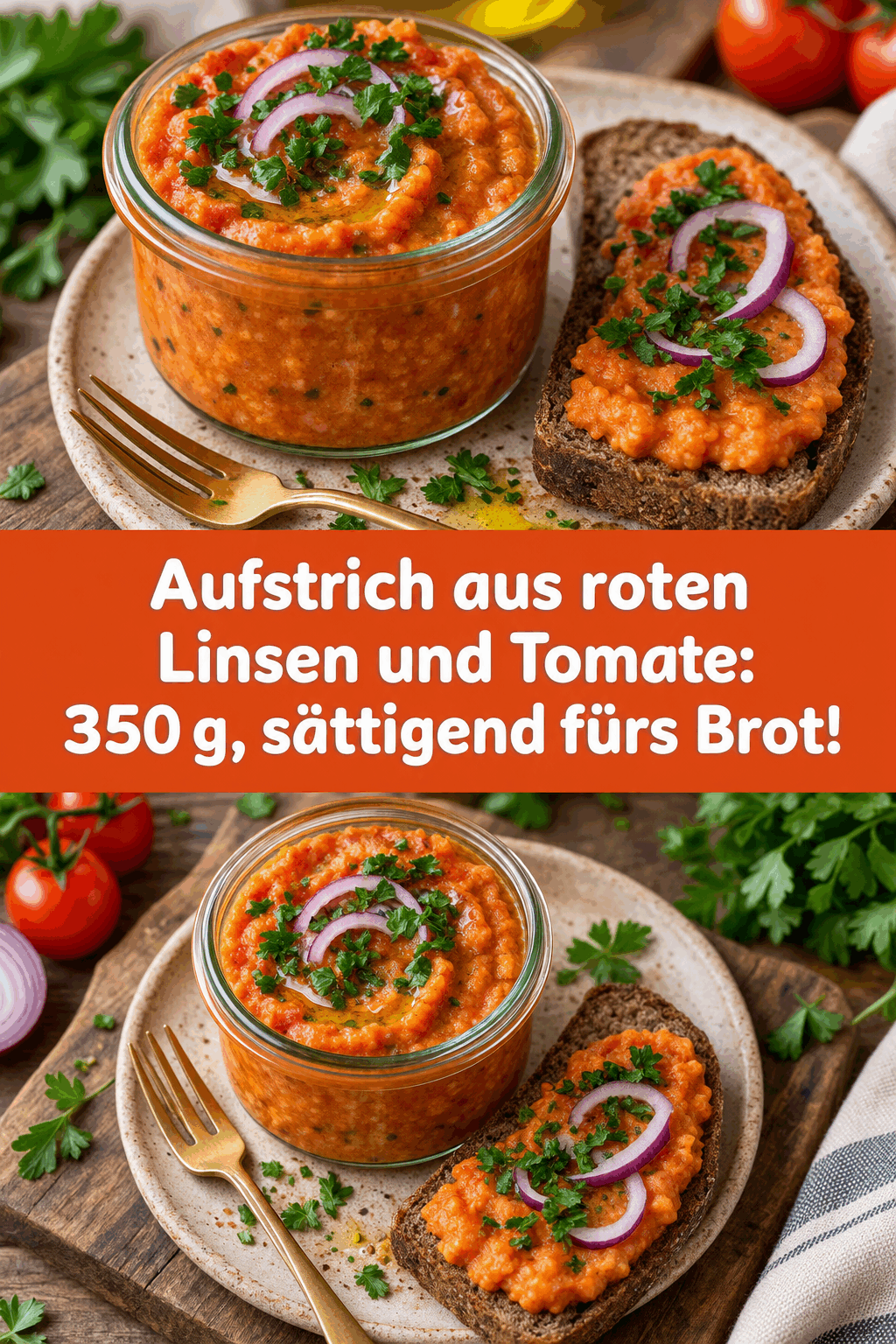 Aufstrich aus roten Linsen und Tomate: 350 g, sättigend fürs Brot!