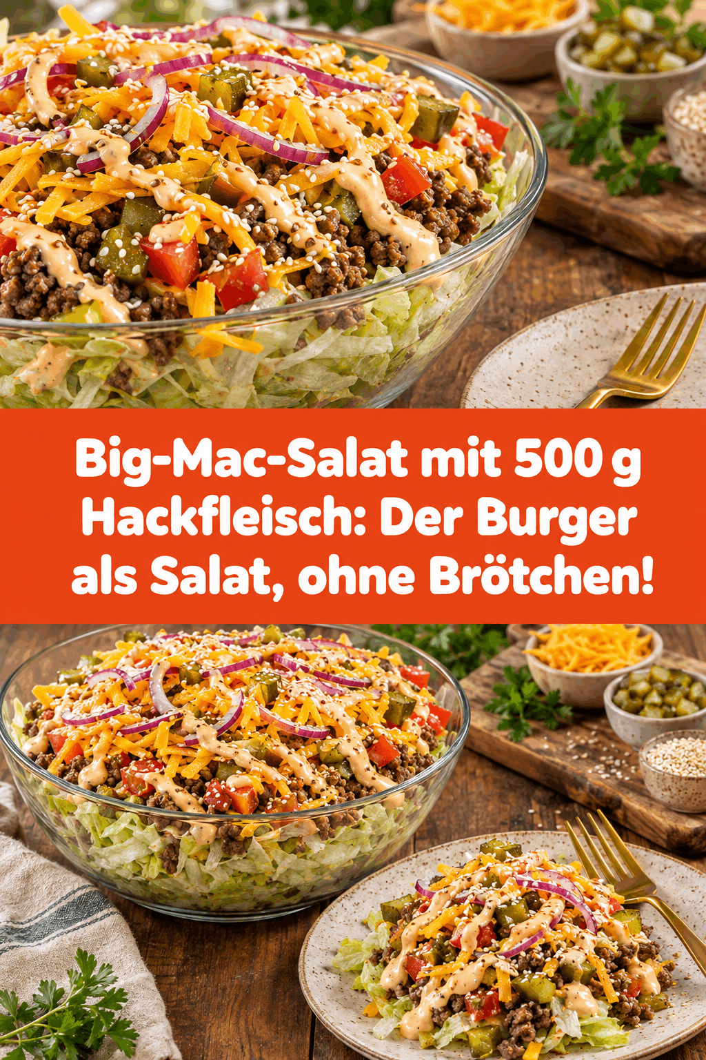 Big-Mac-Salat mit 500 g Hackfleisch: Der Burger als Salat, ohne Brötchen!