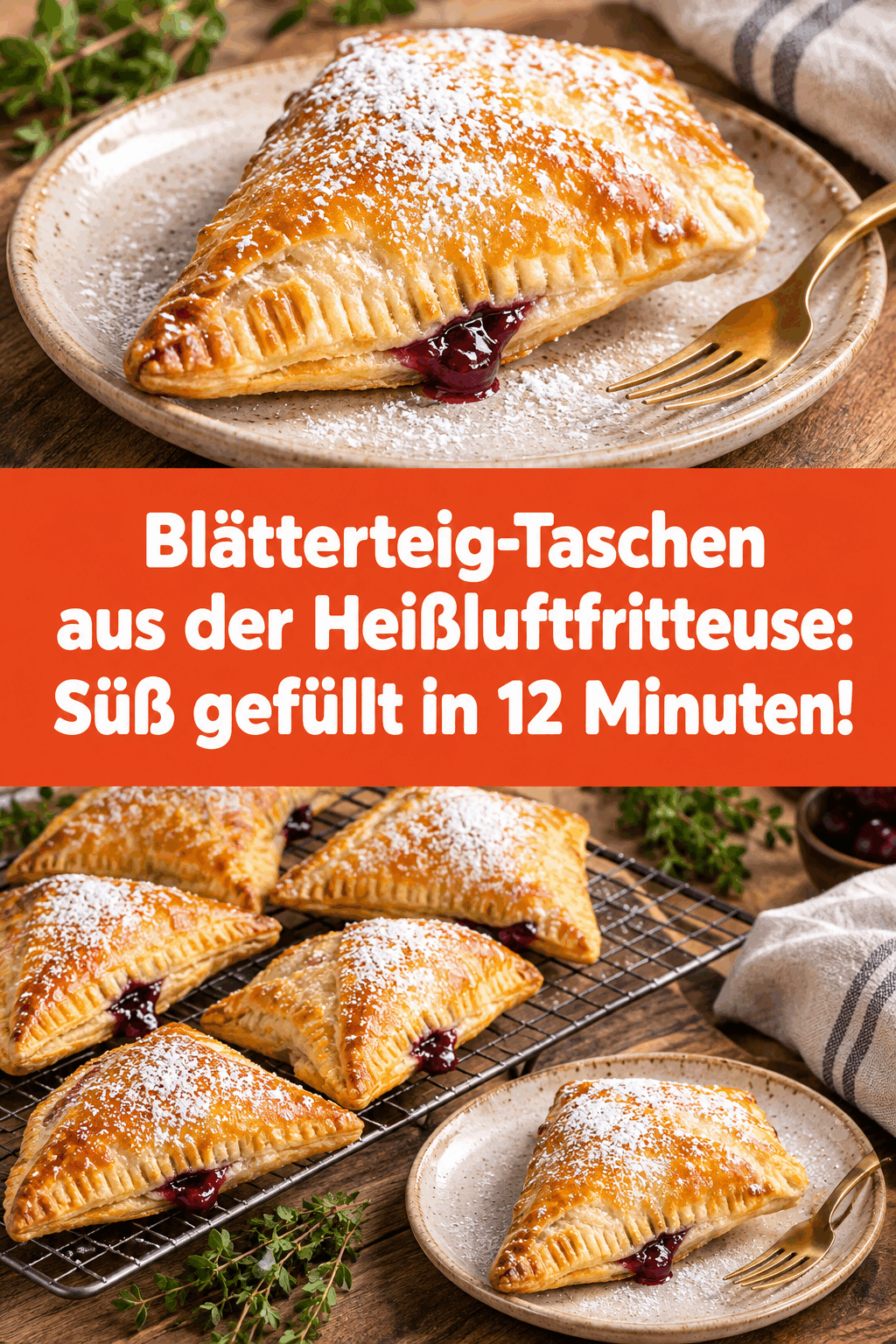 Blätterteig-Taschen aus der Heißluftfritteuse: Süß gefüllt in 12 Minuten!