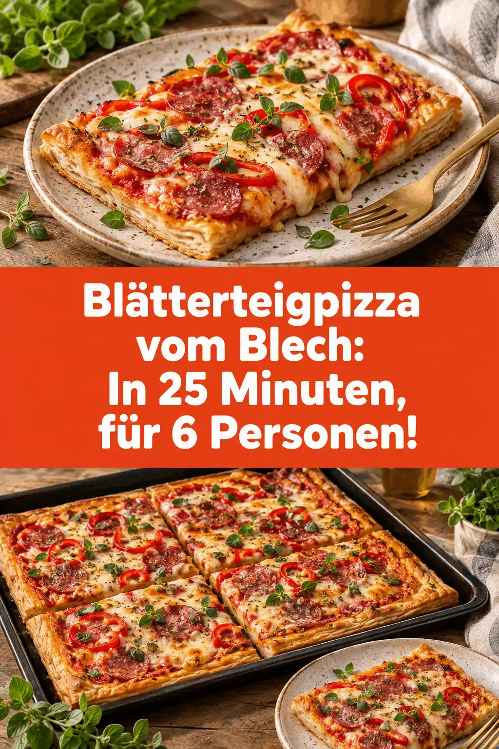Blätterteigpizza vom Blech: In 25 Minuten, für 6 Personen!