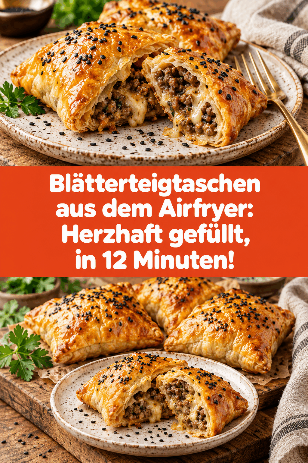 Blätterteigtaschen aus dem Airfryer: Herzhaft gefüllt, in 12 Minuten!