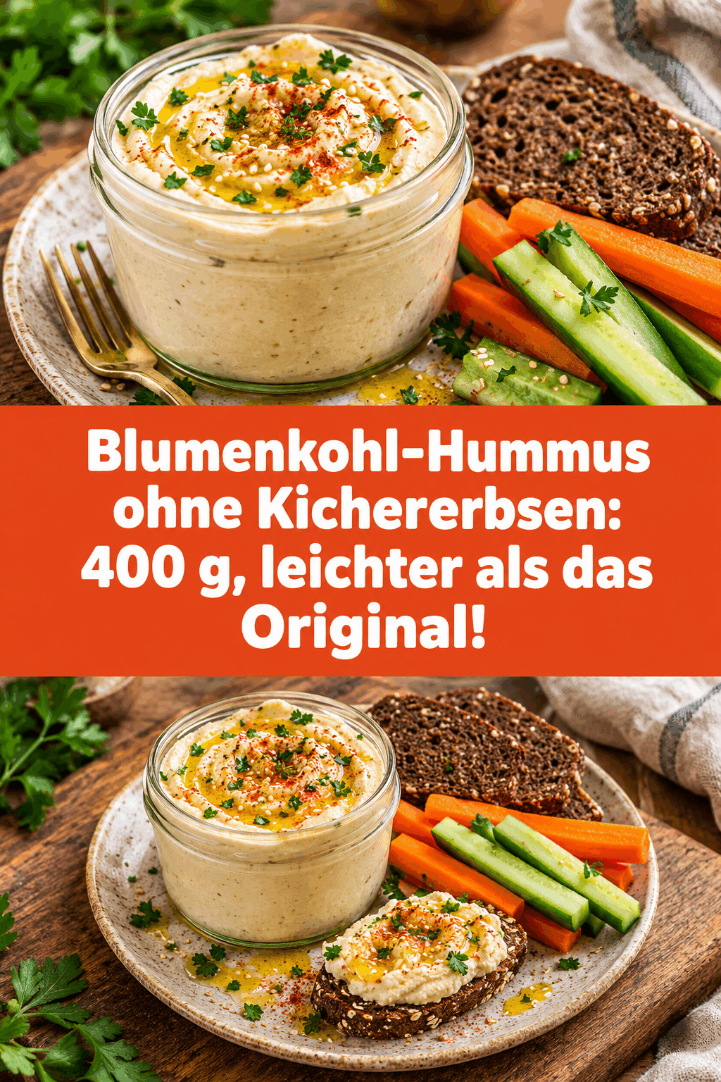 Blumenkohl-Hummus ohne Kichererbsen: 400 g, leichter als das Original!