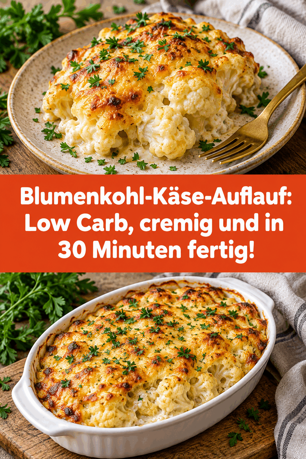 Blumenkohl-Käse-Auflauf: Low Carb, cremig und in 30 Minuten fertig!