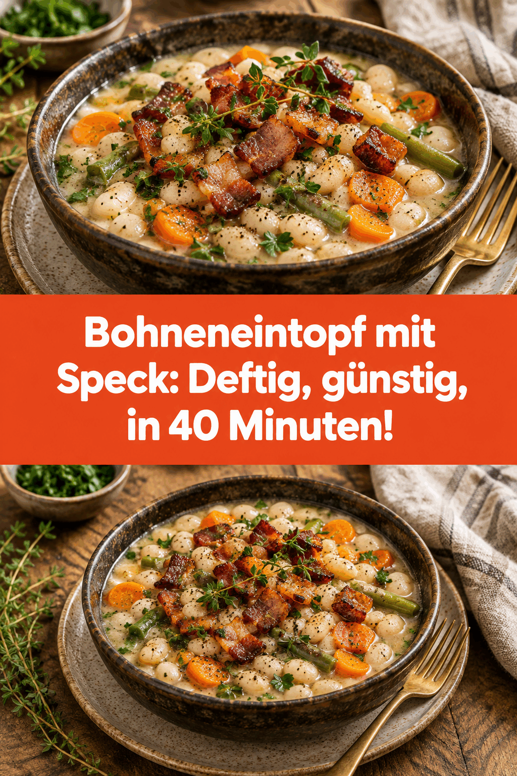 Bohneneintopf mit Speck: Deftig, günstig, in 40 Minuten!