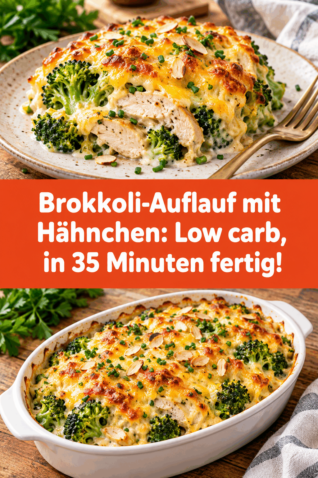 Brokkoli-Auflauf mit Hähnchen: Low carb, in 35 Minuten fertig!