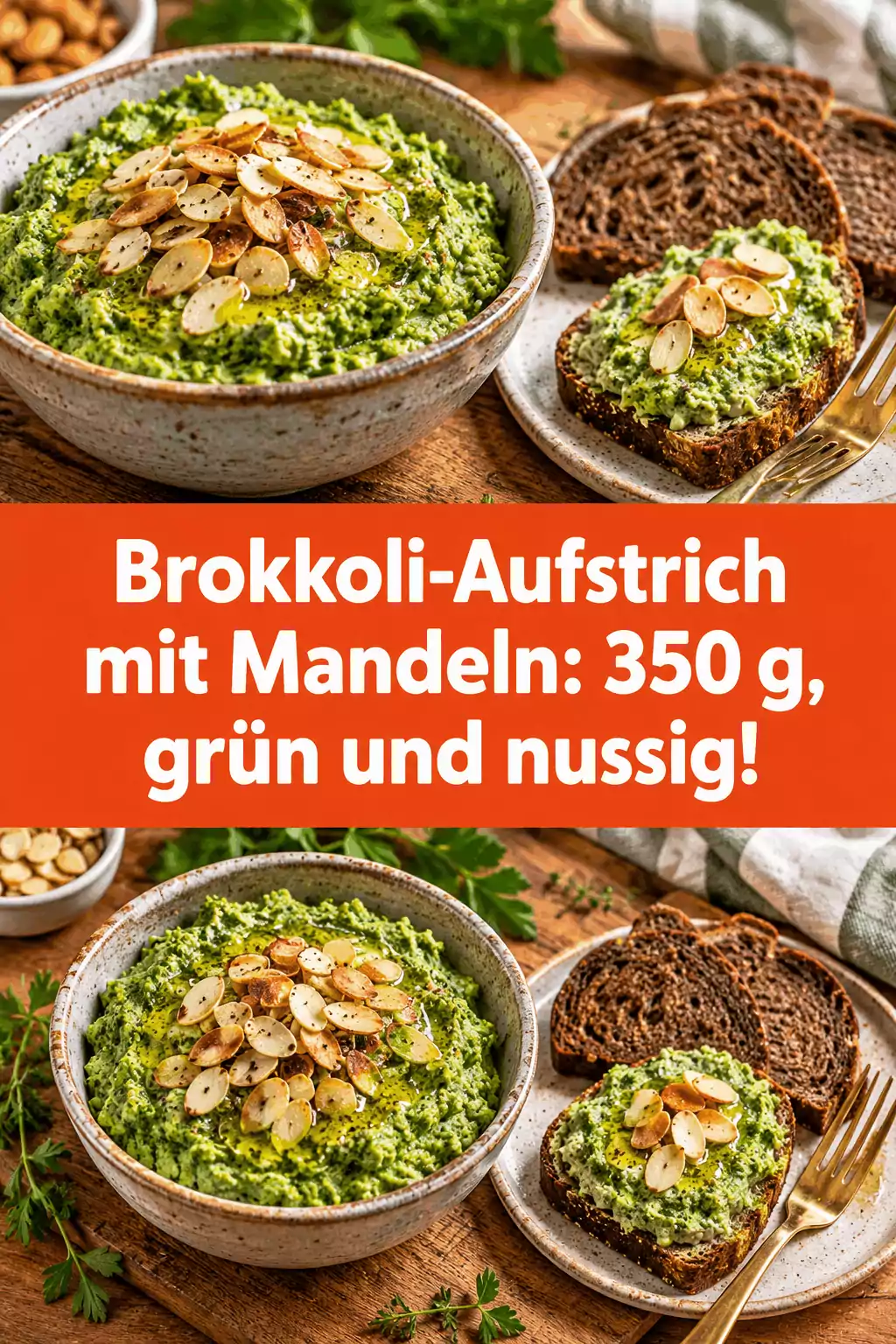 Brokkoli-Aufstrich mit Mandeln: 350 g, grün und nussig!