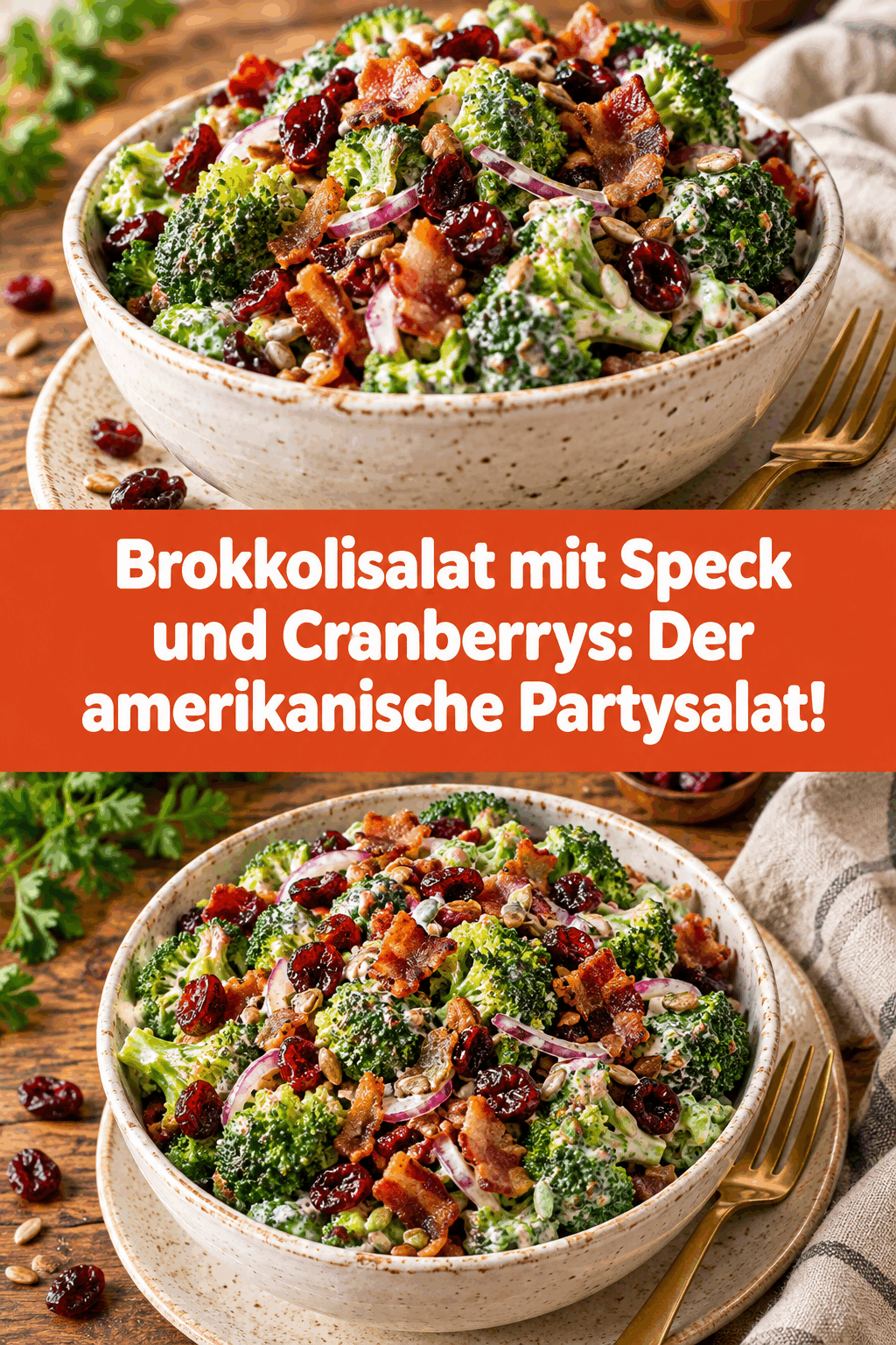 Brokkolisalat mit Speck und Cranberrys: Der amerikanische Partysalat!