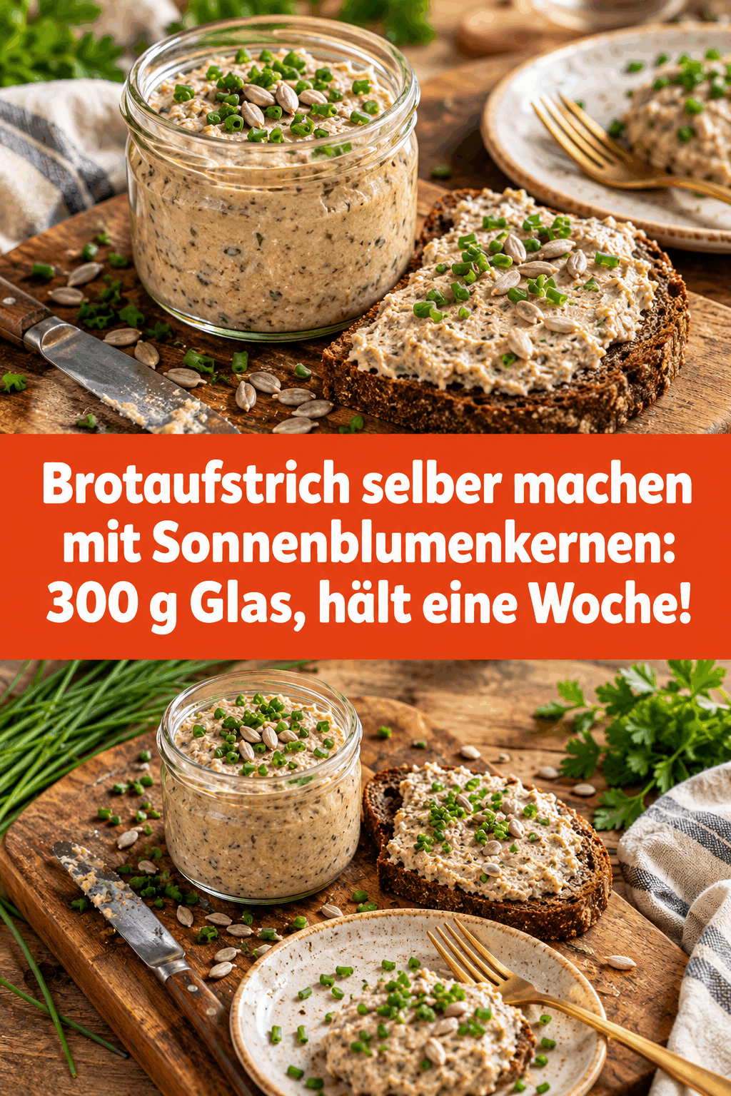 Brotaufstrich selber machen mit Sonnenblumenkernen: 300 g Glas, hält eine Woche!