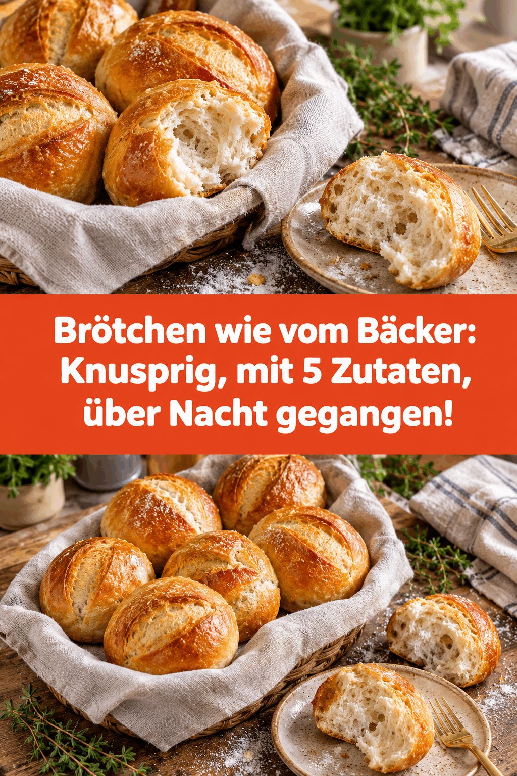 Brötchen wie vom Bäcker: Knusprig, mit 5 Zutaten, über Nacht gegangen!