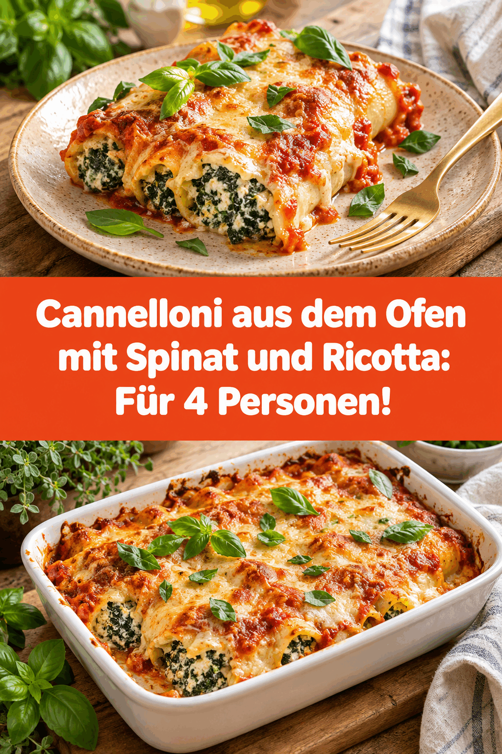 Cannelloni aus dem Ofen mit Spinat und Ricotta: Für 4 Personen!