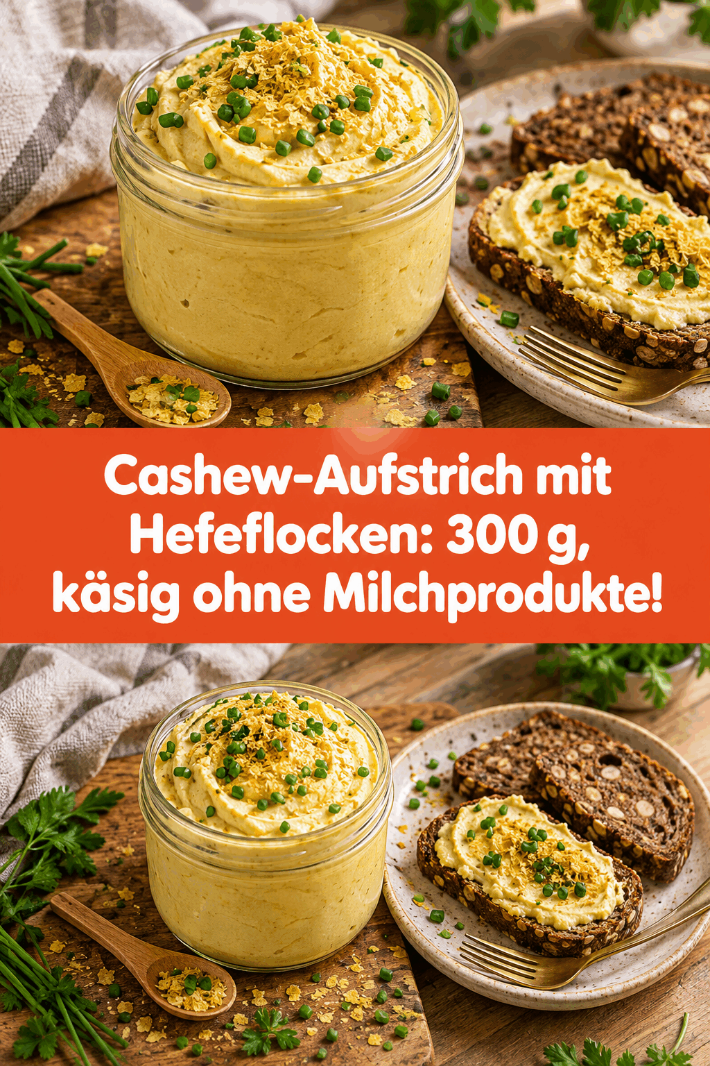 Cashew-Aufstrich mit Hefeflocken: 300 g, käsig ohne Milchprodukte!