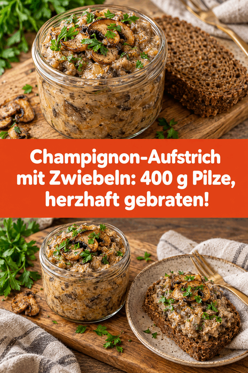 Champignon-Aufstrich mit Zwiebeln: 400 g Pilze, herzhaft gebraten!