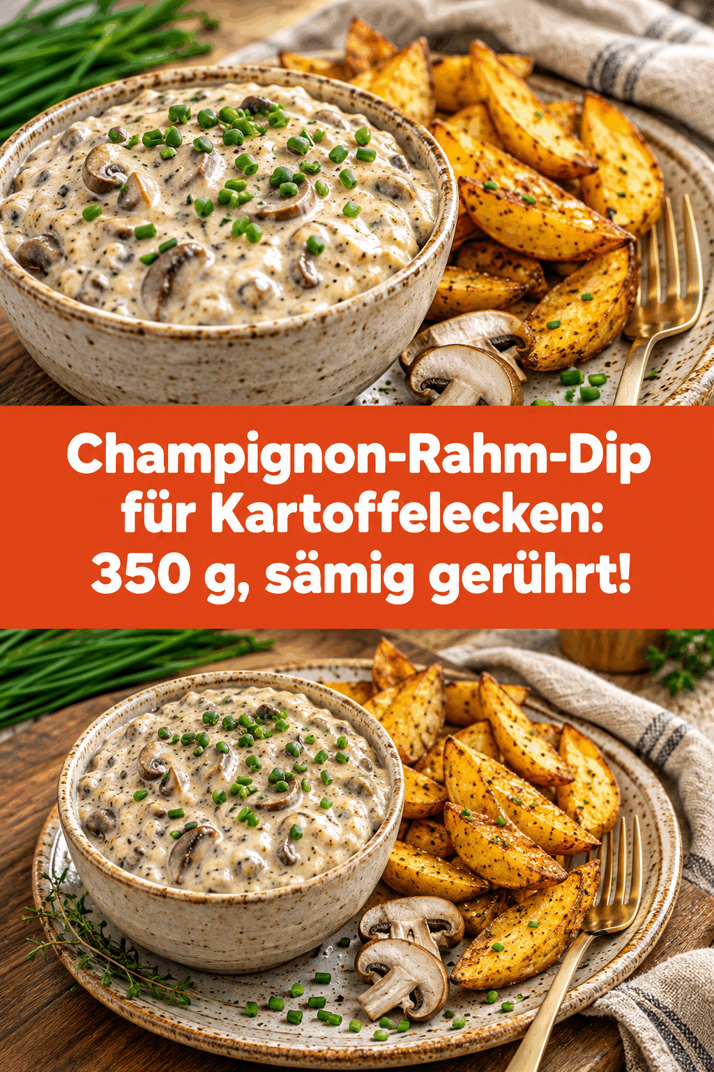 Champignon-Rahm-Dip für Kartoffelecken: 350 g, sämig gerührt!