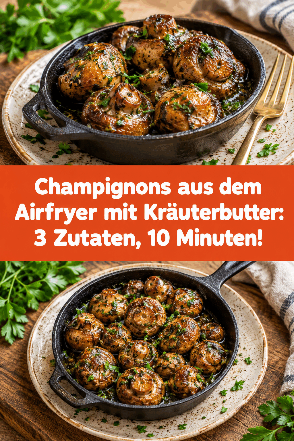 Champignons aus dem Airfryer mit Kräuterbutter: 3 Zutaten, 10 Minuten!