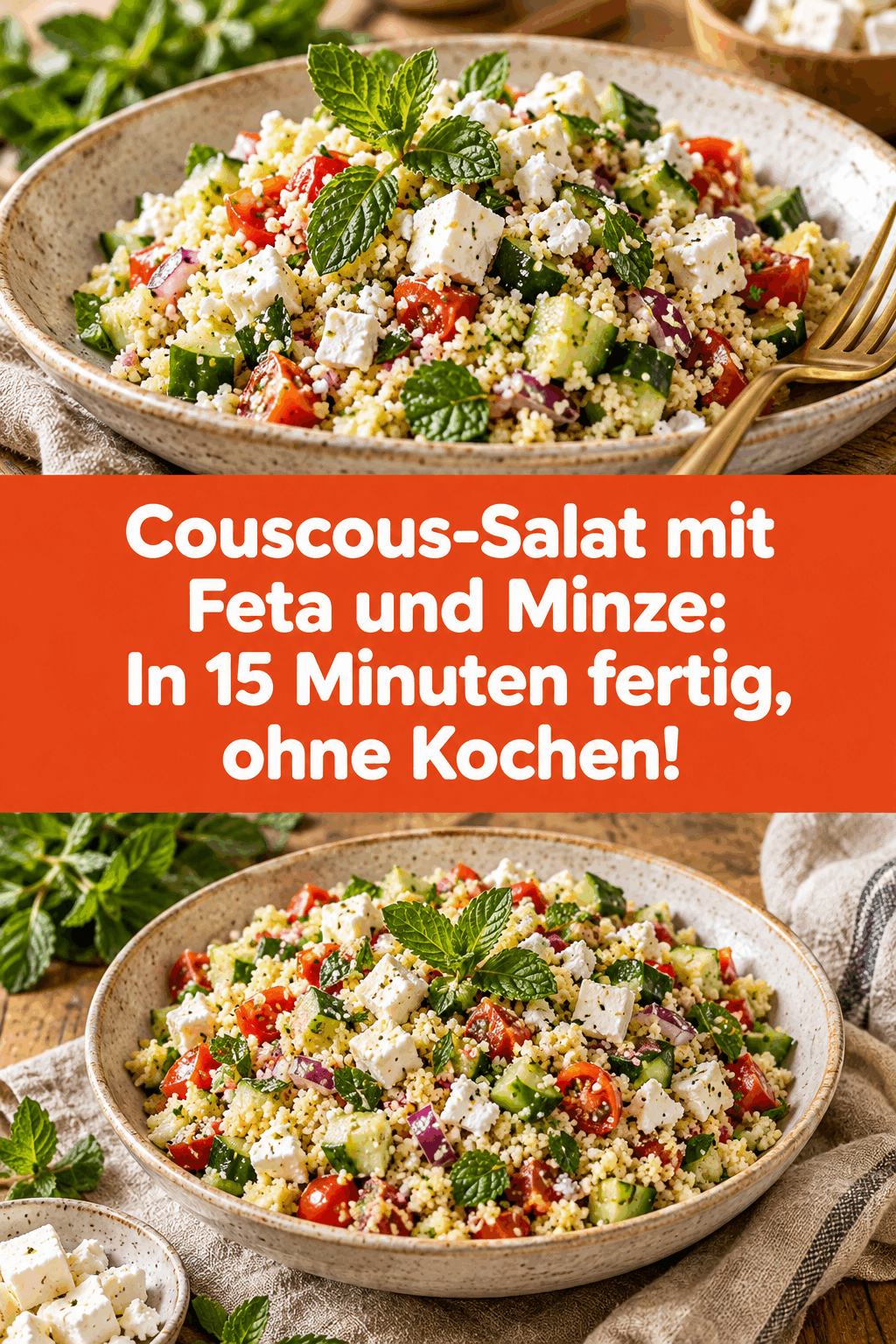 Couscous-Salat mit Feta und Minze: In 15 Minuten fertig, ohne Kochen!