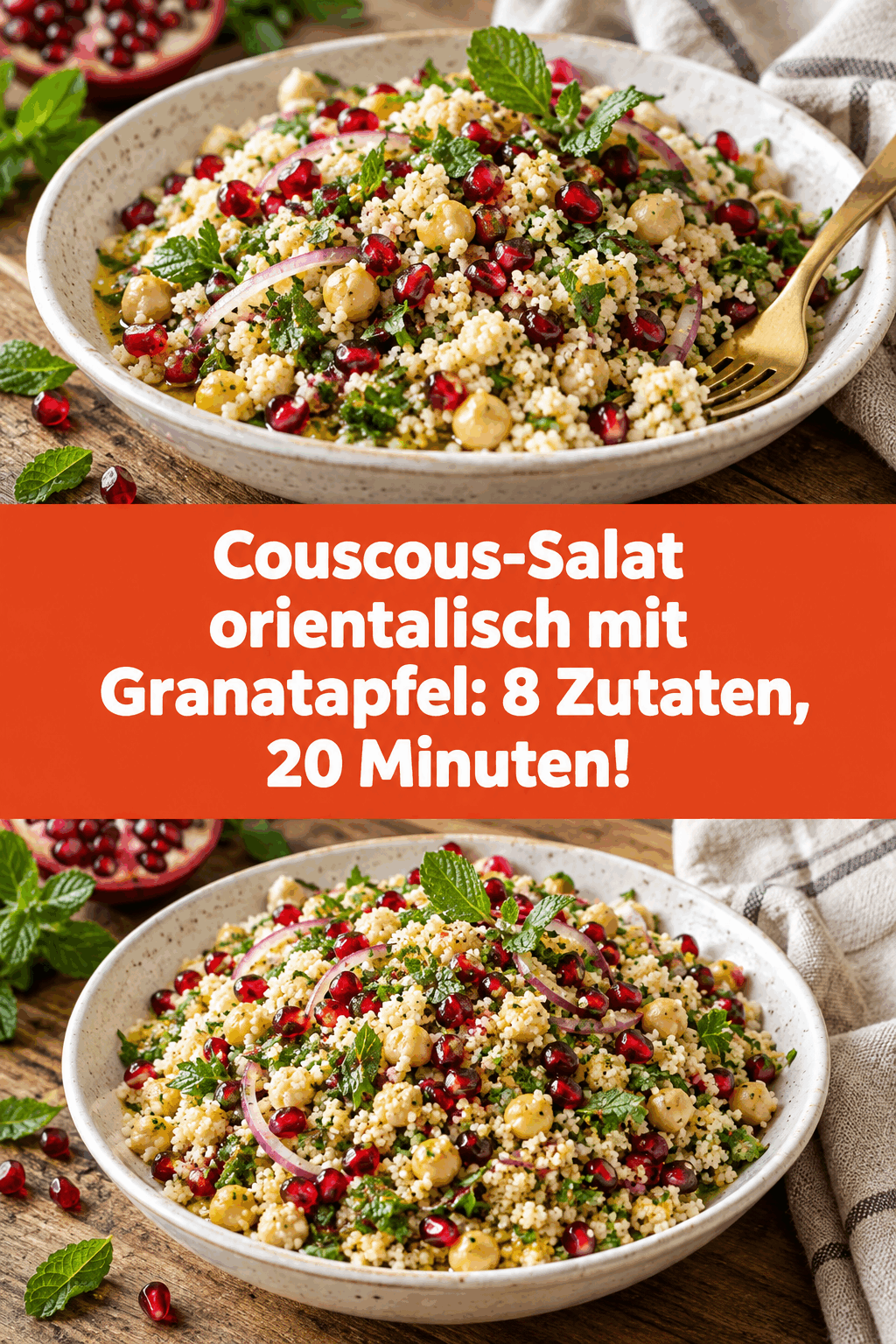 Couscous-Salat orientalisch mit Granatapfel: 8 Zutaten, 20 Minuten!