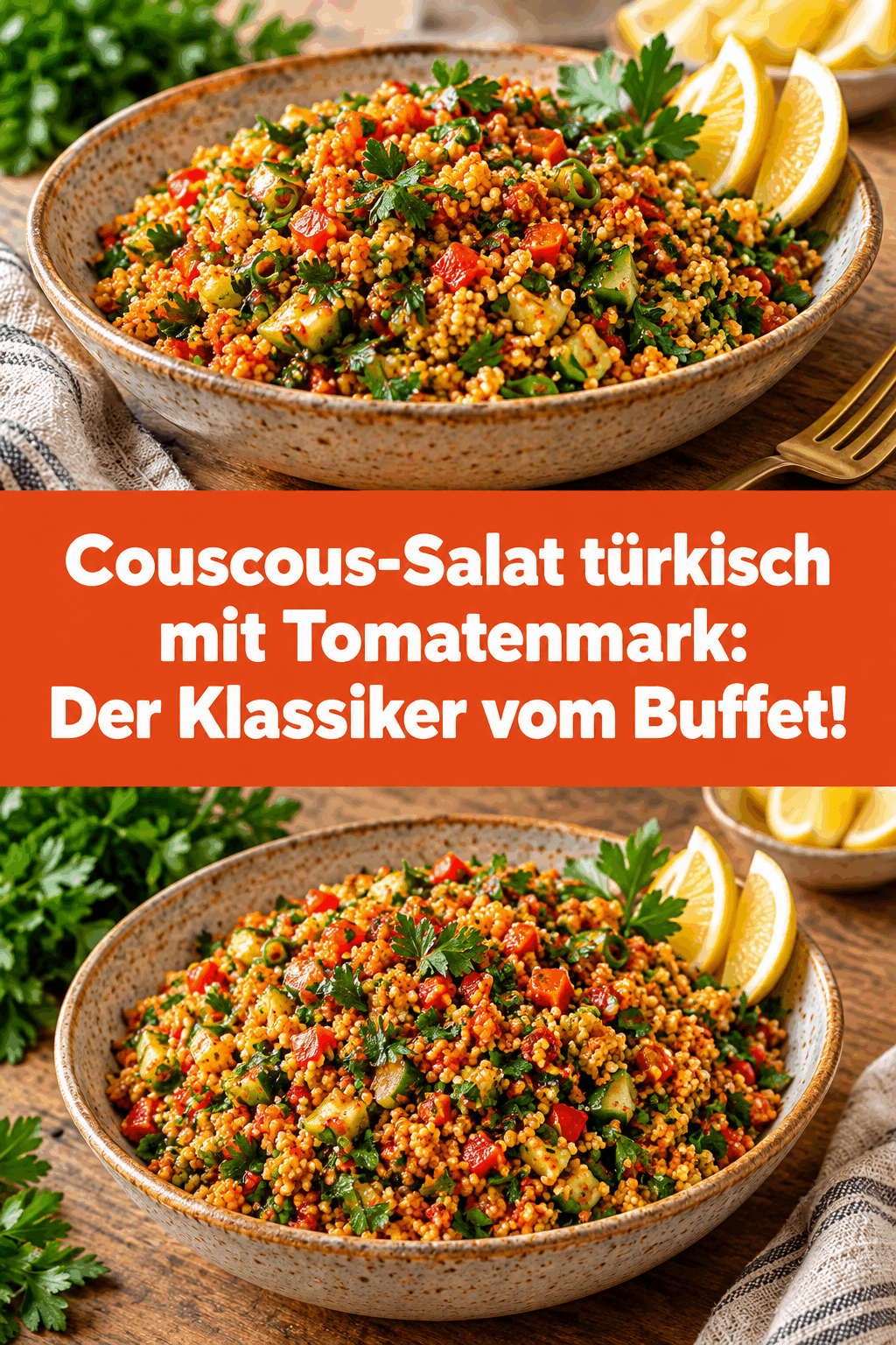 Couscous-Salat türkisch mit Tomatenmark: Der Klassiker vom Buffet!