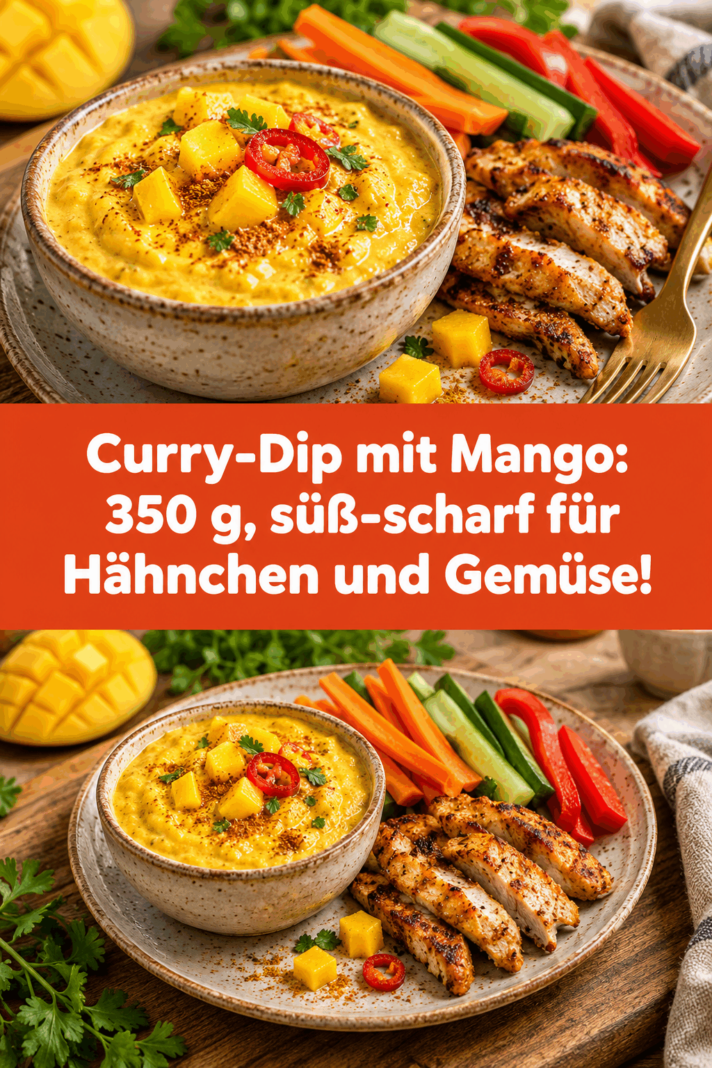 Curry-Dip mit Mango: 350 g, süß-scharf für Hähnchen und Gemüse!