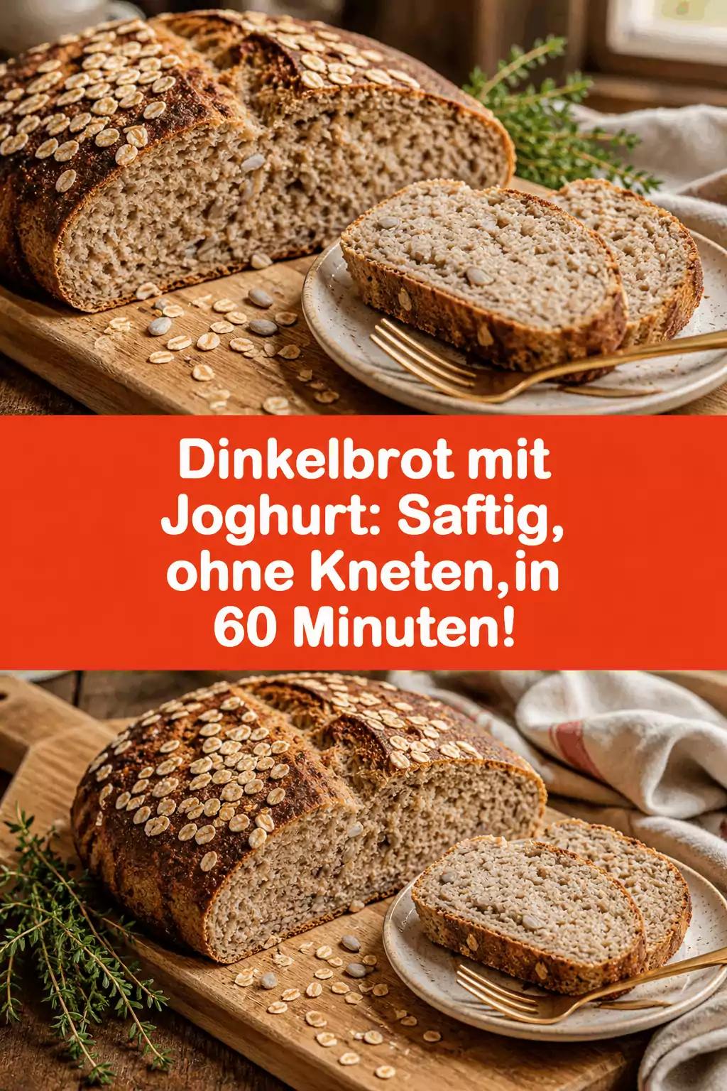 Dinkelbrot mit Joghurt: Saftig, ohne Kneten, in 60 Minuten!