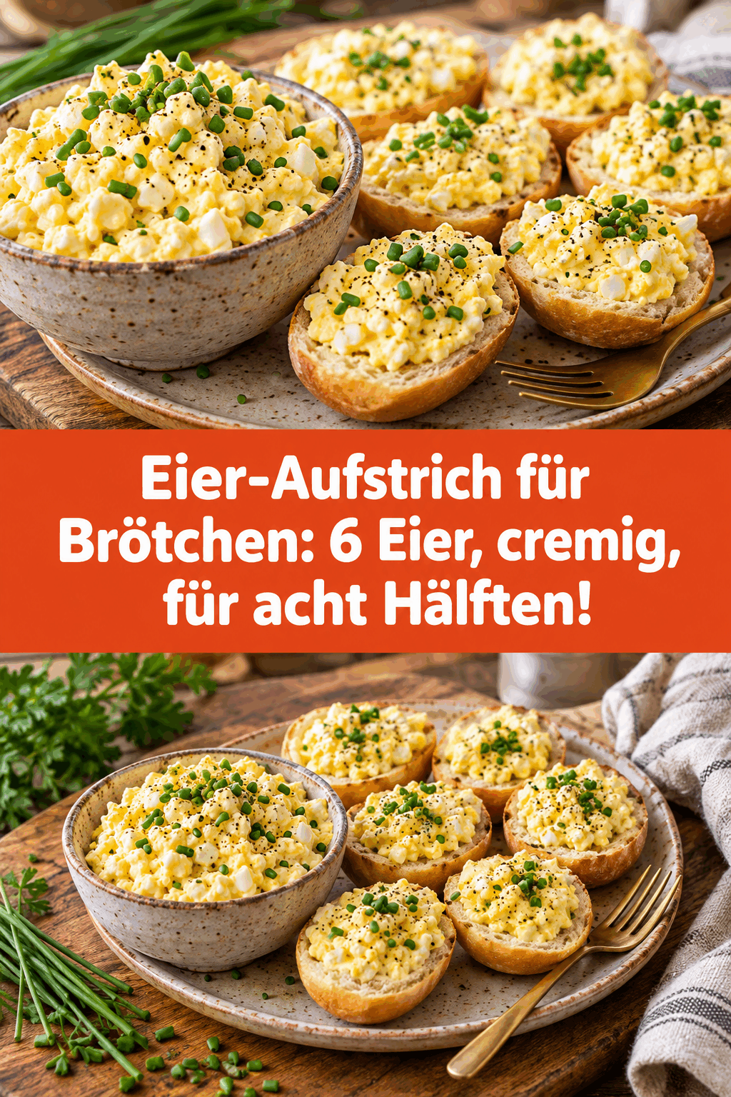 Eier-Aufstrich für Brötchen: 6 Eier, cremig, für acht Hälften!