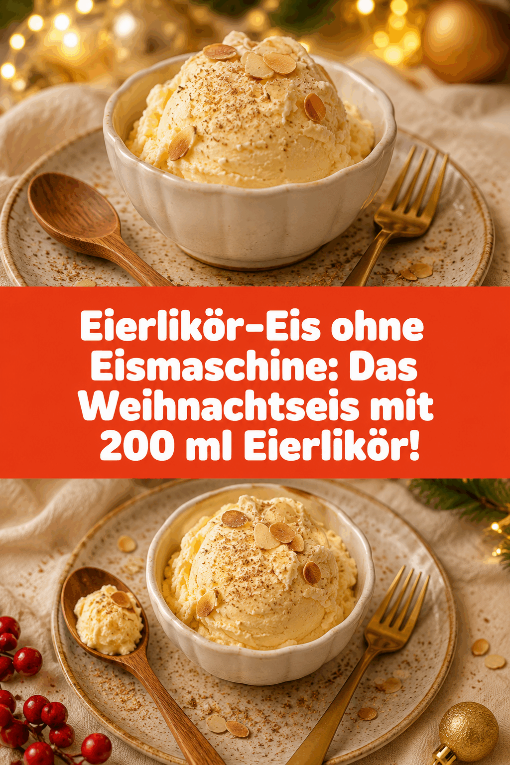 Eierlikör-Eis ohne Eismaschine: Das Weihnachtseis mit 200 ml Eierlikör!