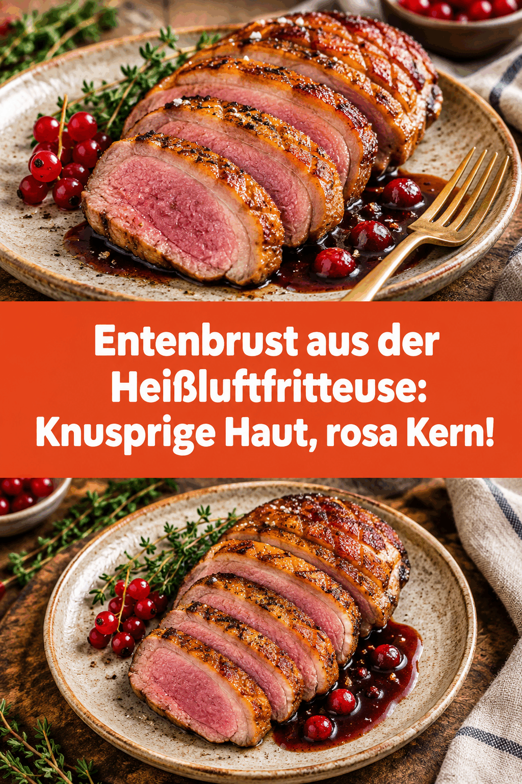 Entenbrust aus der Heißluftfritteuse: Knusprige Haut, rosa Kern!