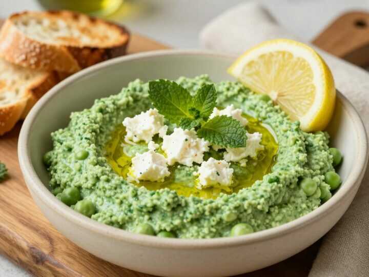 Erbsen-Feta-Dip mit Zitrone: 400 g, frisch und salzig!