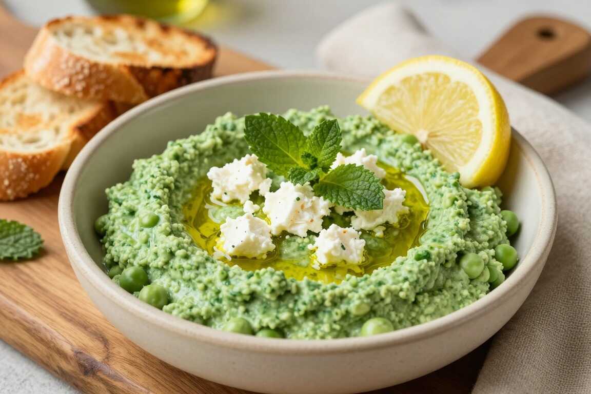 Erbsen-Feta-Dip mit Zitrone: 400 g, frisch und salzig!
