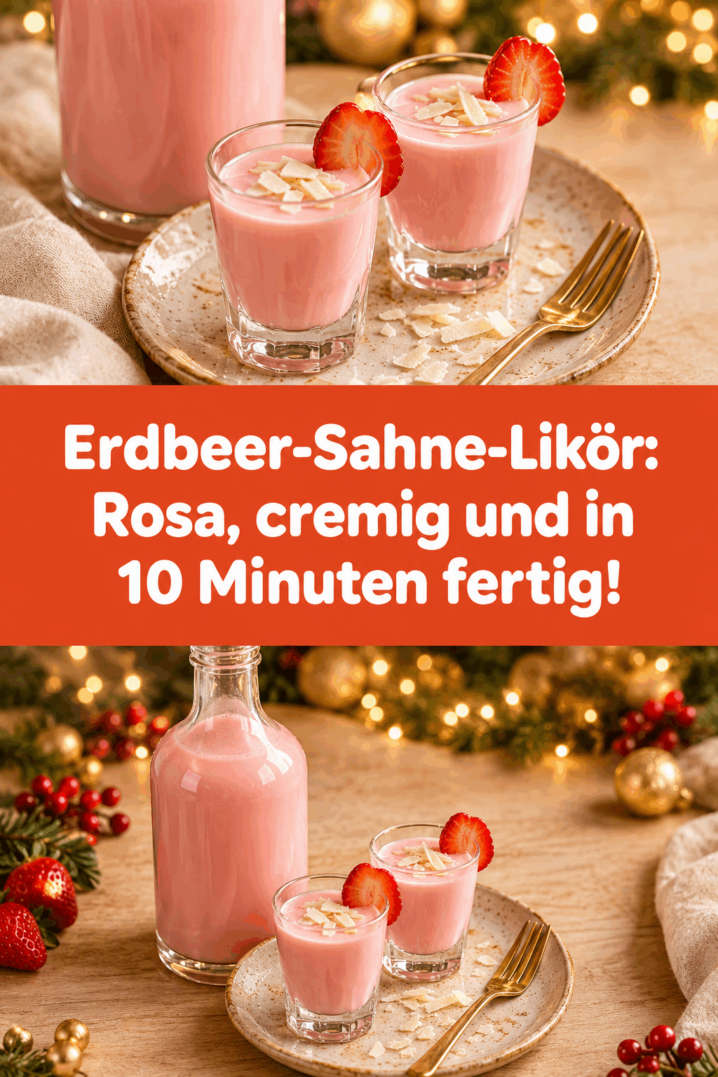 Erdbeer-Sahne-Likör: Rosa, cremig und in 10 Minuten fertig!