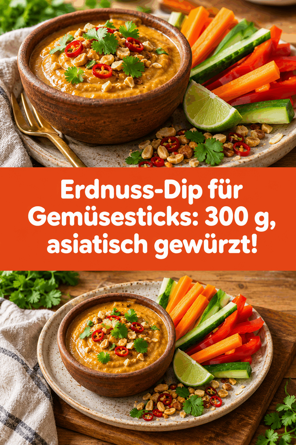 Erdnuss-Dip für Gemüsesticks: 300 g, asiatisch gewürzt!