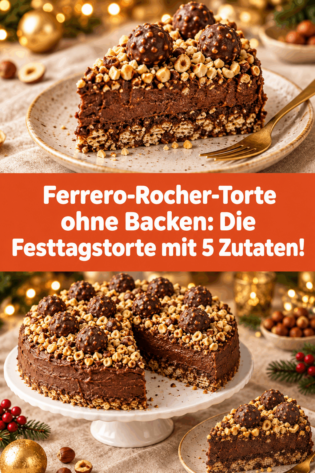 Ferrero-Rocher-Torte ohne Backen: Die Festtagstorte mit 5 Zutaten!