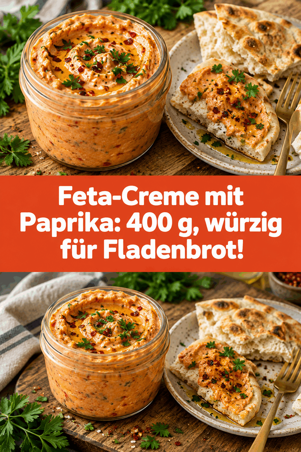Feta-Creme mit Paprika: 400 g, würzig für Fladenbrot!