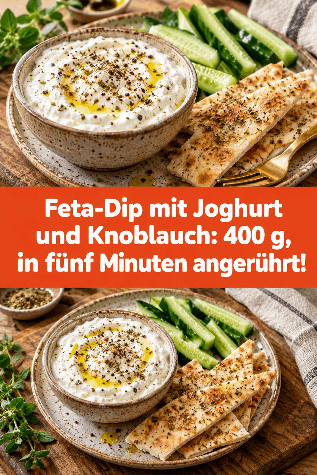 Feta-Dip mit Joghurt und Knoblauch: 400 g, in fünf Minuten angerührt!
