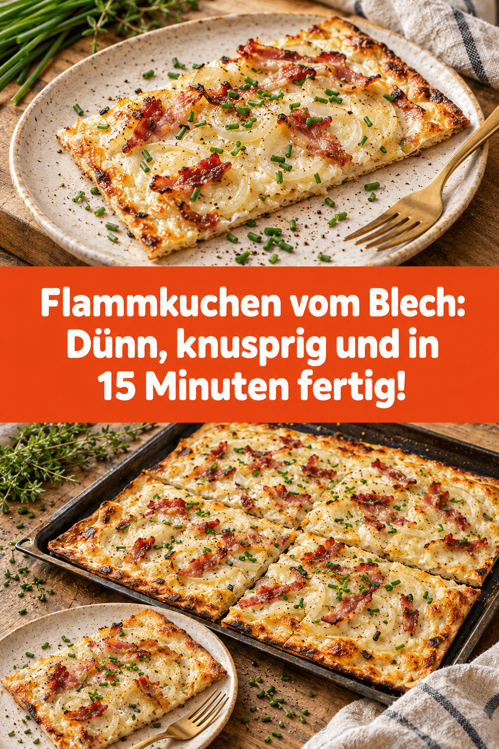 Flammkuchen vom Blech: Dünn, knusprig und in 15 Minuten fertig!