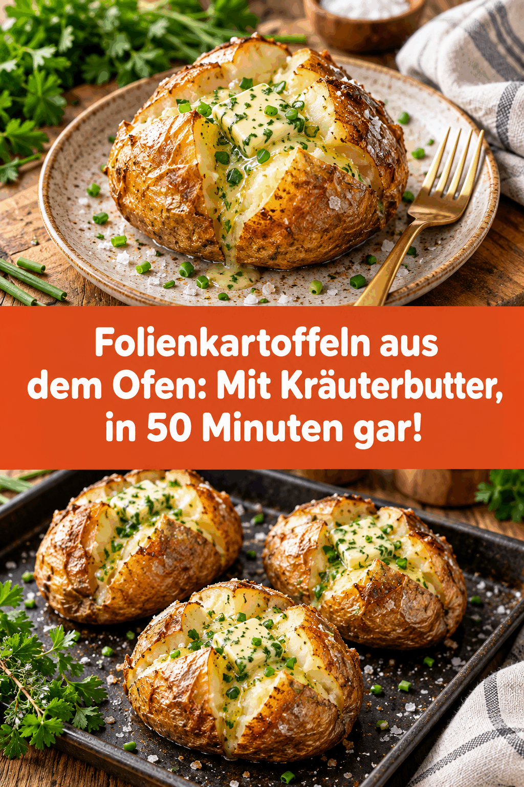 Folienkartoffeln aus dem Ofen: Mit Kräuterbutter, in 50 Minuten gar!