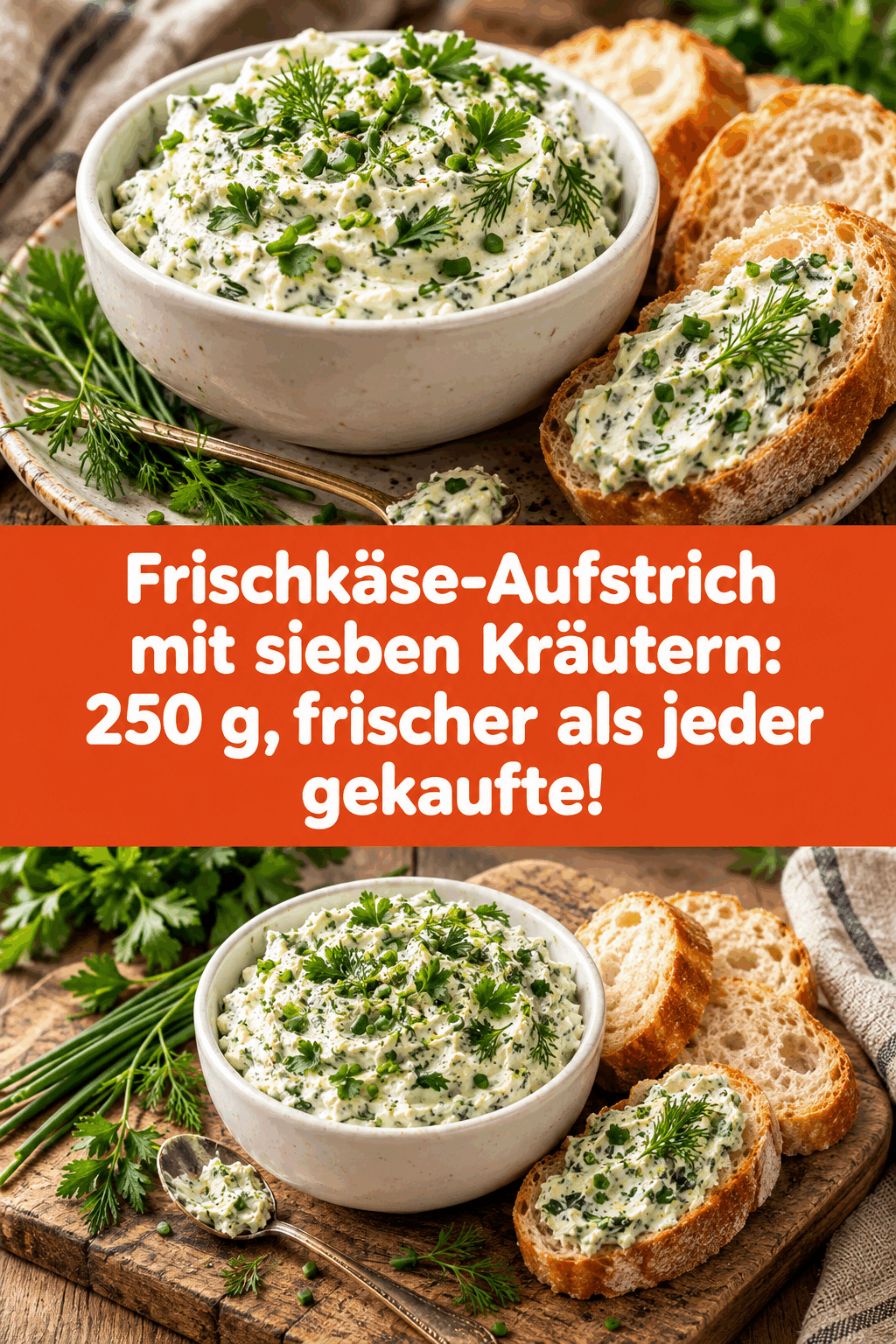 Frischkäse-Aufstrich mit sieben Kräutern: 250 g, frischer als jeder gekaufte!