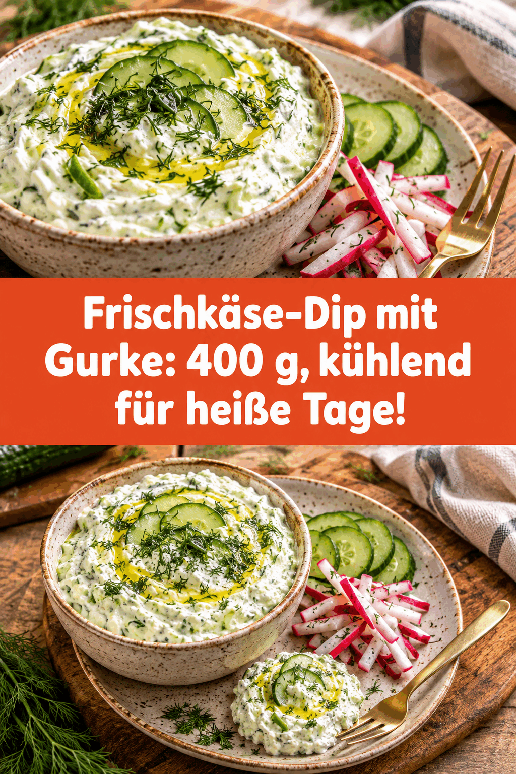 Frischkäse-Dip mit Gurke: 400 g, kühlend für heiße Tage!