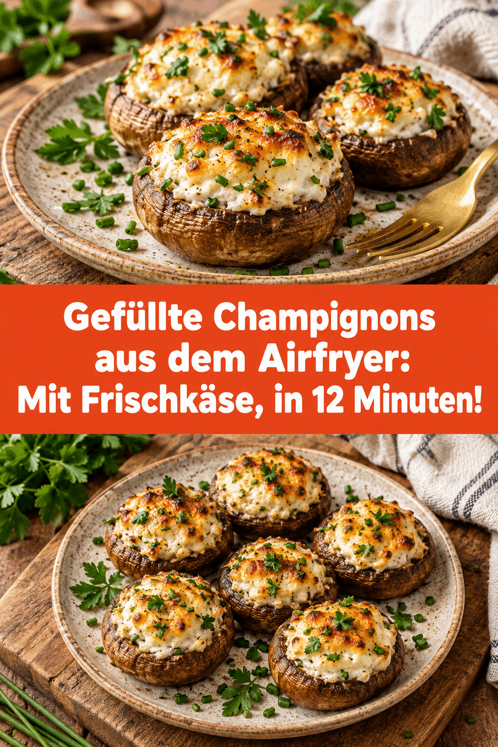Gefüllte Champignons aus dem Airfryer: Mit Frischkäse, in 12 Minuten!