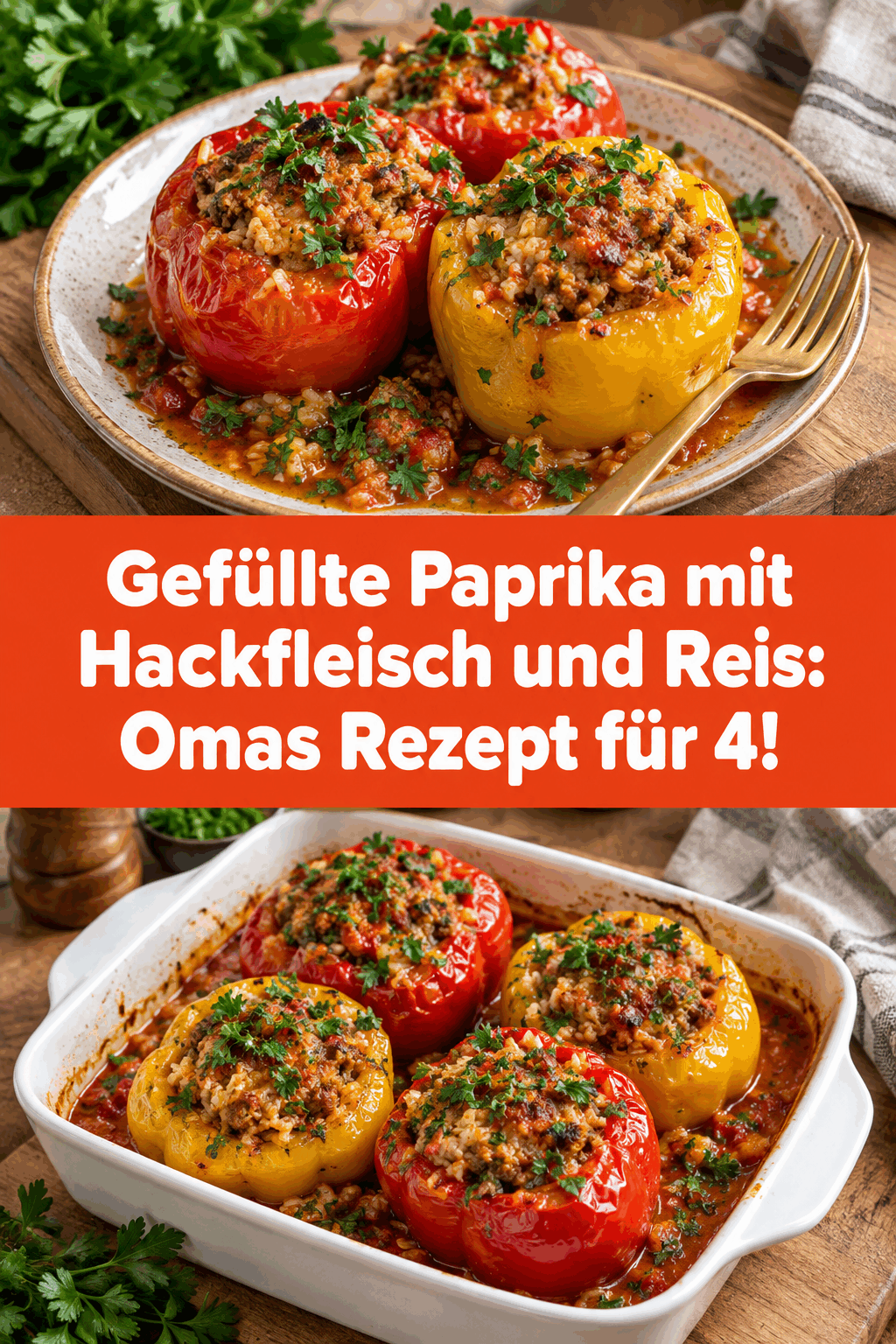 Gefüllte Paprika mit Hackfleisch und Reis: Omas Rezept für 4!