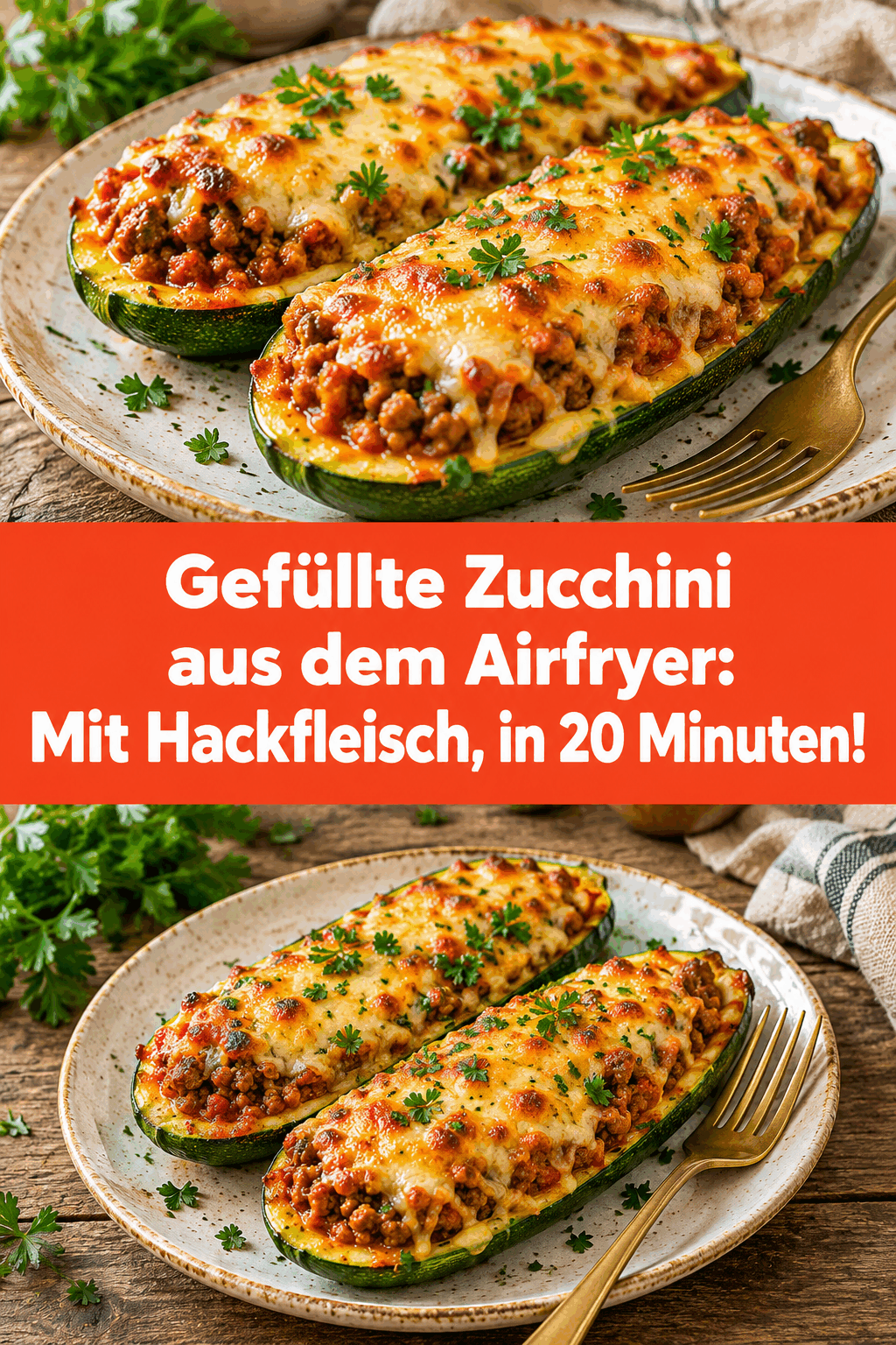 Gefüllte Zucchini aus dem Airfryer: Mit Hackfleisch, in 20 Minuten!