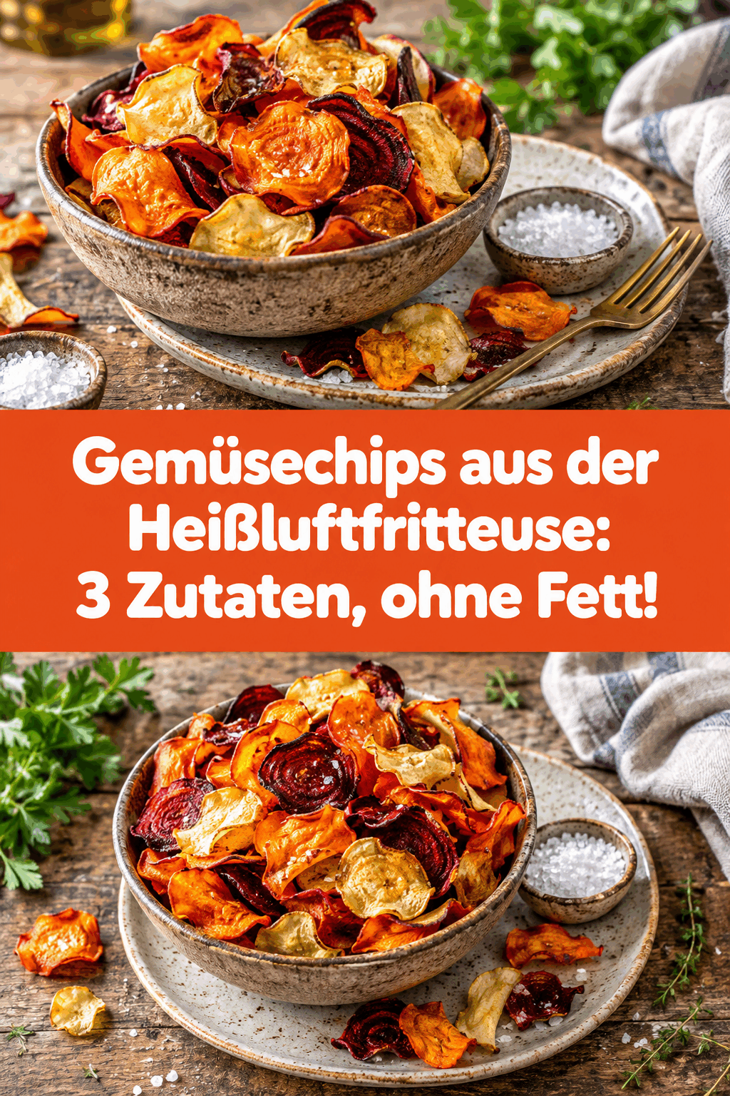 Gemüsechips aus der Heißluftfritteuse: 3 Zutaten, ohne Fett!