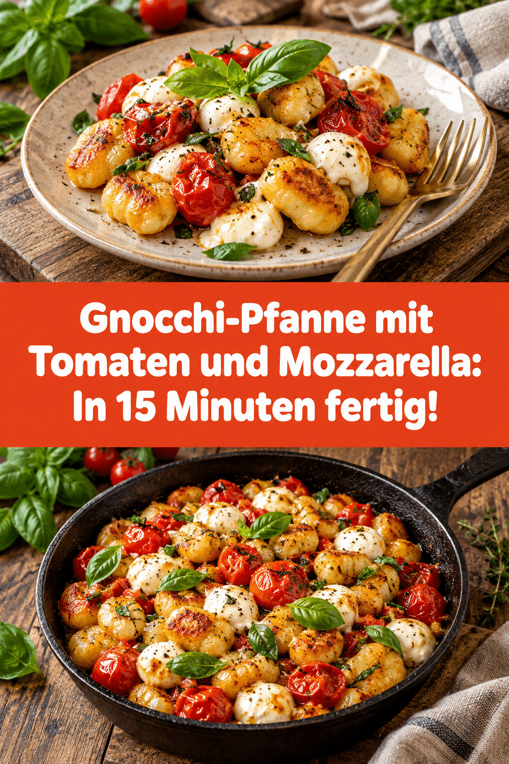Gnocchi-Pfanne mit Tomaten und Mozzarella: In 15 Minuten fertig!
