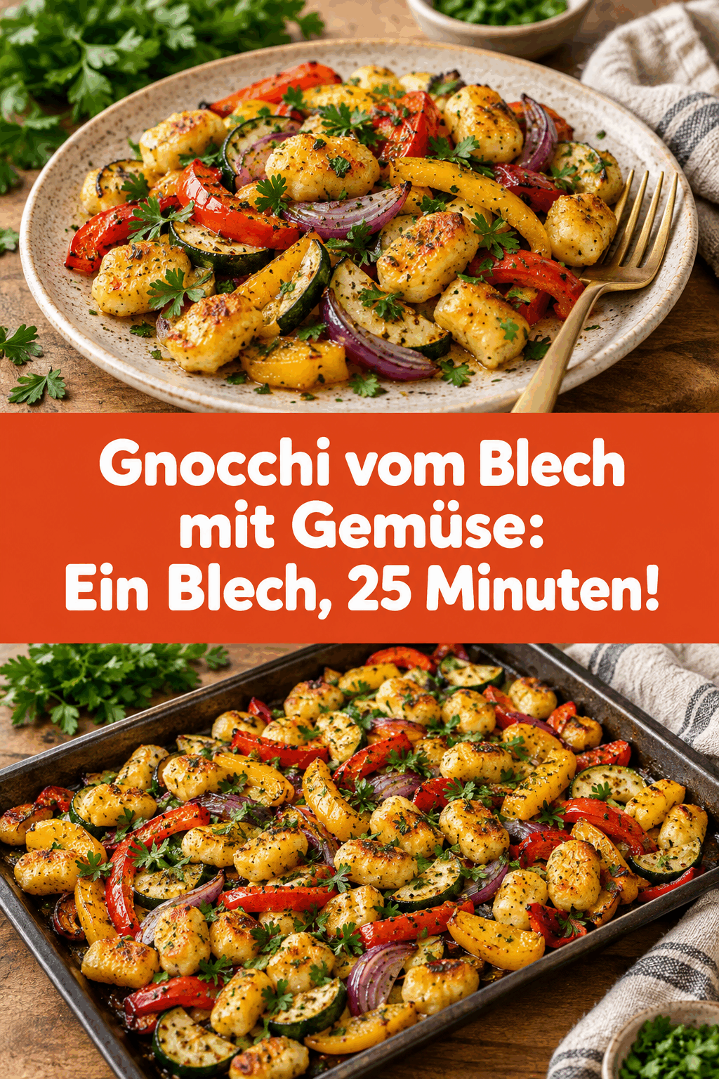 Gnocchi vom Blech mit Gemüse: Ein Blech, 25 Minuten!