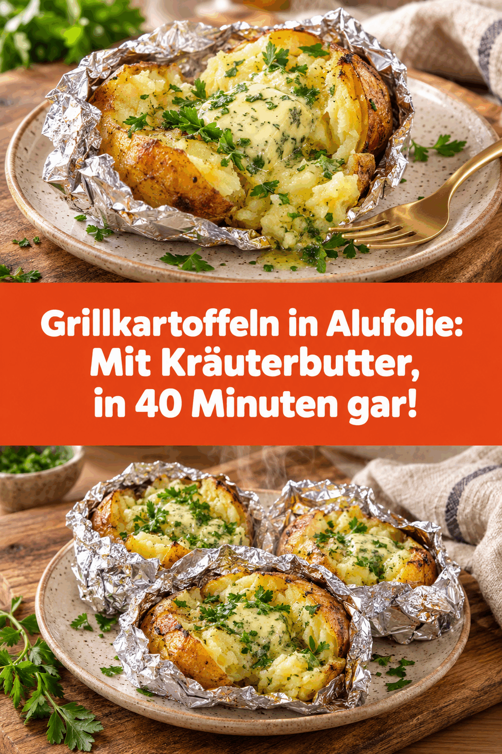 Grillkartoffeln in Alufolie: Mit Kräuterbutter, in 40 Minuten gar!