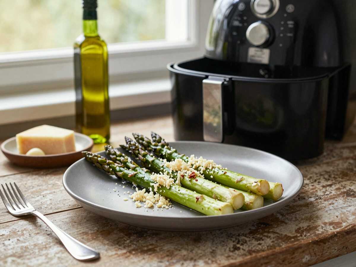 Grüner Spargel mit Parmesan aus dem Airfryer, das Soulfood für gemütliche Tage – während der Zubereitung